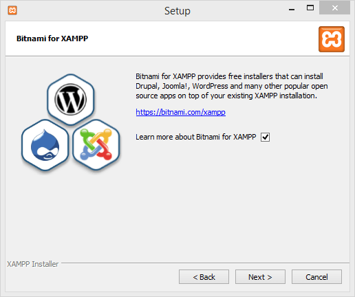 XAMPP Installation folder screen