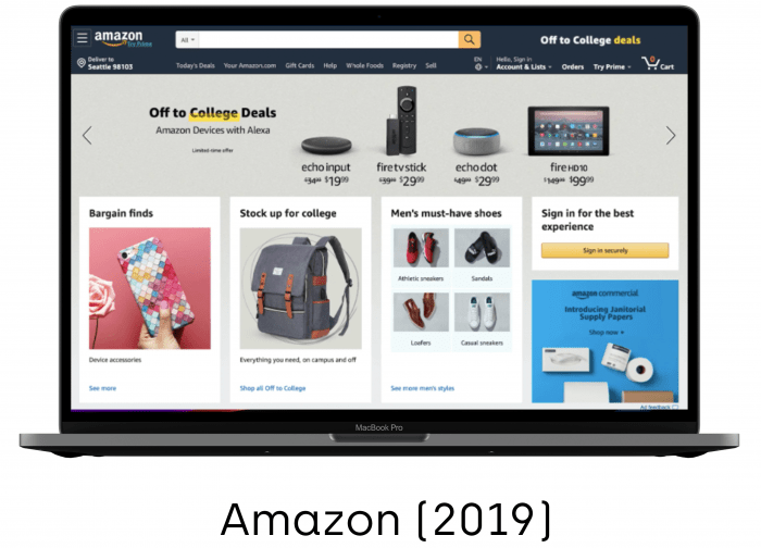 Amazon website in 2019