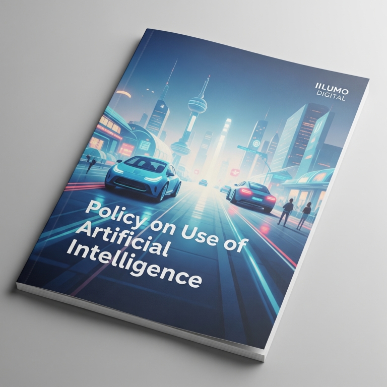 Booklet with title reading 'Policy on use of AI'